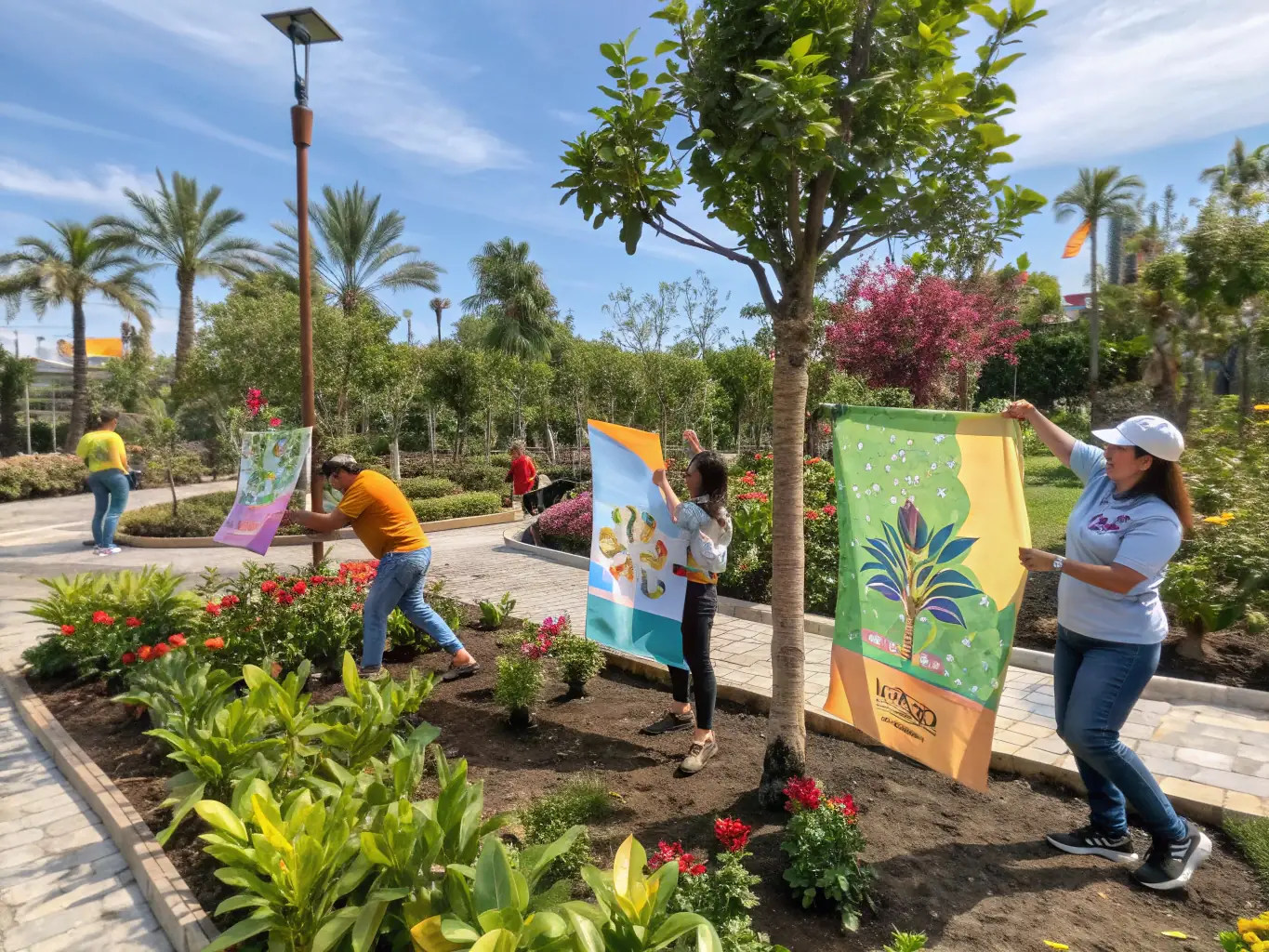 A volunteer team planting trees and restoring a natural habitat, emphasizing the organization's commitment to environmental conservation.