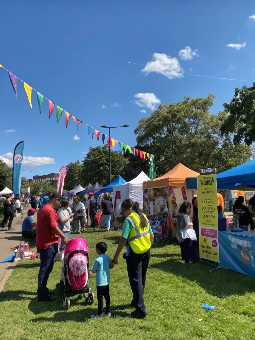 A photograph of members of RHEGINIA SOCIETE DE CHASSE D'ERQUY participating in a community event, such as a local fair or festival. The image should convey a sense of community spirit and engagement.